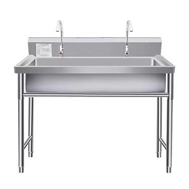 Imagem de Pia comercial, tigela única de aço inoxidável independente, pias utilitárias de aço inoxidável, pia comercial/industrial, com torneira, para garagem, restaurante (120 x 50 x 80 cm)