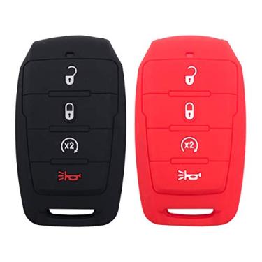 Imagem de Capa protetora de silicone para chave de carro com controle remoto RAM 1500 4 botões com entrada sem chave para controle remoto (1 preto + 1 vermelho)