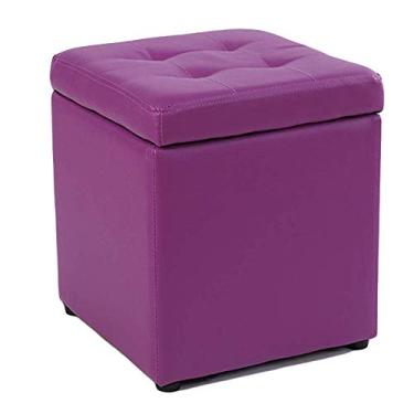 Imagem de Banco de pufe otomano para armazenamento de couro sintético cubo, caixa de brinquedos com dobradiça superior organizadora para casa e escritório - roxo 40 x 40 x 40 cm (16 x 16 x 16) (roxo 40 x 40 x