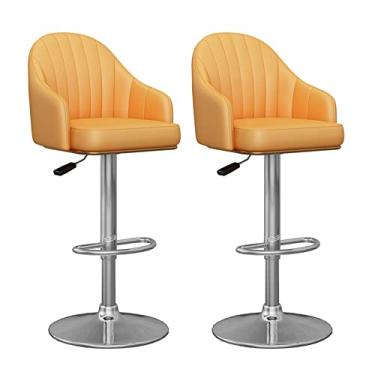 Imagem de Conjunto de 2 banquetas giratórias de couro de poliuretano, cadeiras de bar ajustáveis em altura com banco de bar giratório nas costas, bancos de balcão de cozinha, cadeiras de jantar, decoração