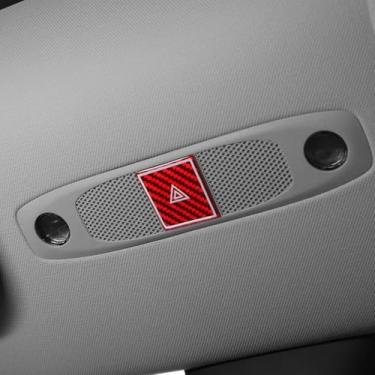 Imagem de BETTERHUMZ Adesivo de fibra de carbono para interior de carro compatível com Tesla Model 3 2023-2020 modelo Y 2024-2020 botão de aviso de teto guarnição luz de leitura acessórios (vermelho)