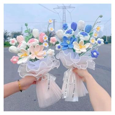 Imagem de ASDJKL Decoração de casa, faça você mesmo, flor de crochê à mão, tulipas de cravo, flores acabadas, feita à mão, tricotada, festa de casamento, flor tecida (S2 flores artificiais)