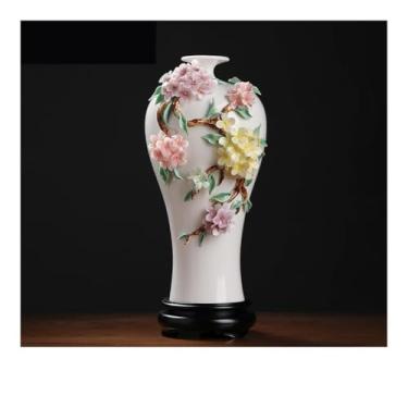 Imagem de Vaso de flores de cerâmica estilo chinês, ornamentos para sala de estar, suporte de flores de porcelana, artesanato, vasos de flores