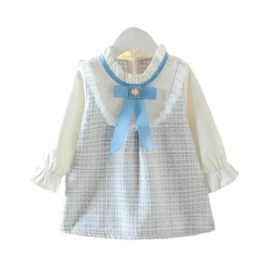 Imagem de Vestido Xadrez De Manga Comprida Para Bebês Meninas, Primavera Outono,