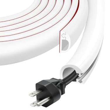 Imagem de Escondedor de cabo de parede, capa de fio autoadesivo flexível, pista de cabos com abertura lateral para cabos na parede, corretivo para TV montada, home theater e escritório (branco, regular - 299 cm