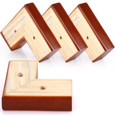 Imagem de Geelin Pacote com 8 peças de elevação de madeira para móveis de 2,5 cm de altura em forma de L com parafusos de metal e almofadas antiderrapantes, pernas de móveis, pernas de sofá, pés de substituição