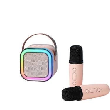 Imagem de Microfone Portátil Alto Falante Bluetooth Luz Dois Alto Falantes Som Subwoofer Alto Falantes(Rosa-2)