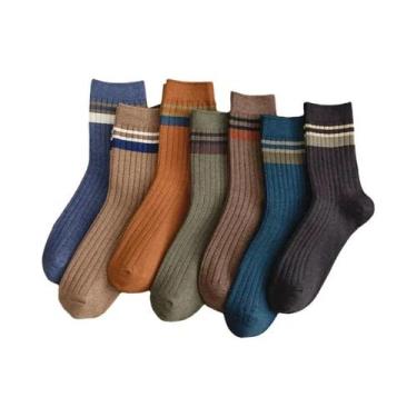 Imagem de Meias Unissex Respiráveis Listradas De Cano Médio 6 a 12 Pares Absorve
