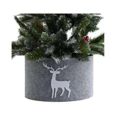Imagem de Saia Para Árvore De Natal Cinza Com Rena, Capa Para Base De Árvore De 