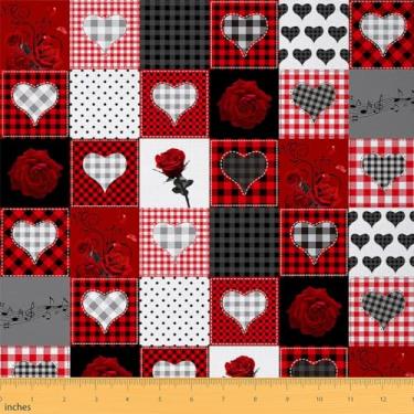 Imagem de Tecido de corações emendados por jarda, tecidos à prova d'água de rosas botânicas aquarela, decoração de tecido para o dia dos namorados, tecidos internos e externos, 3 metros, 274 cm C x 149 cm L