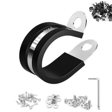 Imagem de Braçadeira Adel de aço inoxidável de 3/10.2 cm, 26 braçadeiras P com isolamento resistente com almofada de borracha, kit de braçadeiras de cabo para linhas de freio automotivas, fiação de máquina