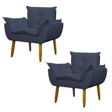 Imagem de Kit 2 Poltronas Decorativa Sala E Quarto Opala Suede Herrero Cor:azul Marinho