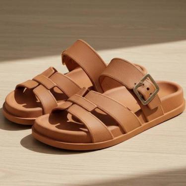 Imagem de Sandália Slide Feminina Leve Chinelo Ajustável Macia Moderna Promoção 