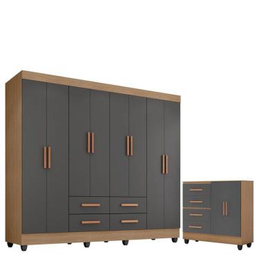 Imagem de Guarda Roupa Casal Porto Com Cômoda Lite 4 Gavetas 2 Portas Nature Cinza - Móveis Leão