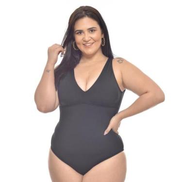 Imagem de Maio Conforto Praia Piscina Natação Liso Preto Plus Size do 46 ao 58 C