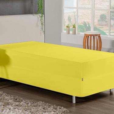 Imagem de Jogo De Cama Solteiro Nobre 2 Peças Luva De Box 55cm De Altura Malha 100% Algodão - Amarelo