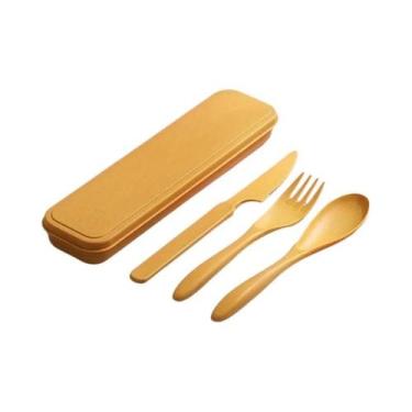 Imagem de Conjunto De Talheres Portátil Reutilizável 3 Em 1 Com Garfo, Colher E 