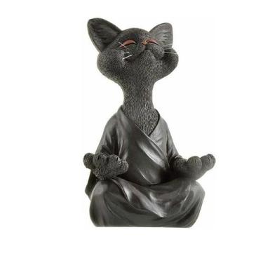 Imagem de Escultura meditando em resina de gato Zen Black Cat Statue Orname - yi