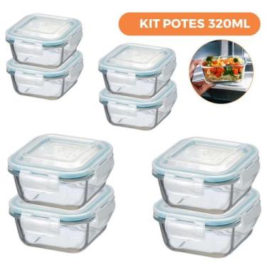 Imagem de Kit 8 Potes De Vidro Herméticos Quadrados 320Ml - Ad - Ad Importação