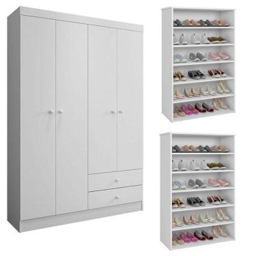 Imagem de Guarda Roupa Louise Com 02 Sapateiras Laís Branco Brilho - Ajl