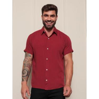 Imagem de Camisa Social Masculina Manga Curta Slim - Mitchelgutto, Vinho, P