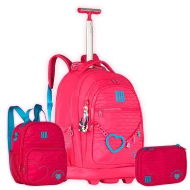 Imagem de Kit Rebecca Bonbon Meninas Mochila Rodas Lancheira e Estojo, Rosa