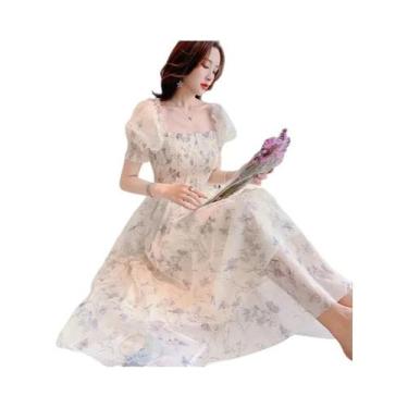 Imagem de Vestido De Verão Floral Em Chiffon Branco 2026, Elegante E Casual, Ves