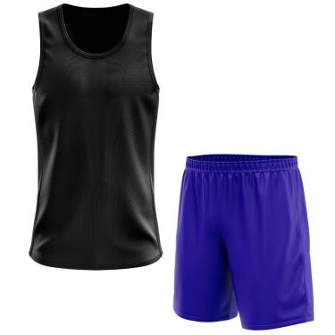 Imagem de Kit Calção Short Futebol Basquete Azul + Regata Masculina Lisa Básica Dry-Masculino