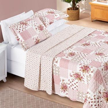 Imagem de Colcha bouti estampada casal king 3 peças - MAYRA ENXOVAIS, rosa matur