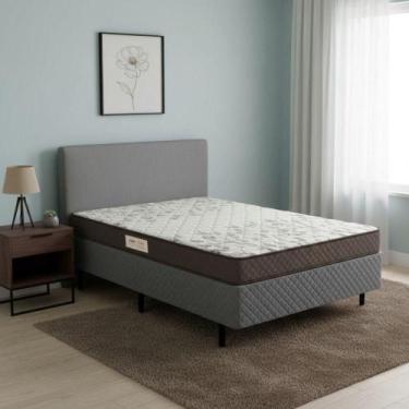 Imagem de Conjunto Box Casal Ecoflex Ecoline D23 138 X 188 Cm Cinza Com Floral