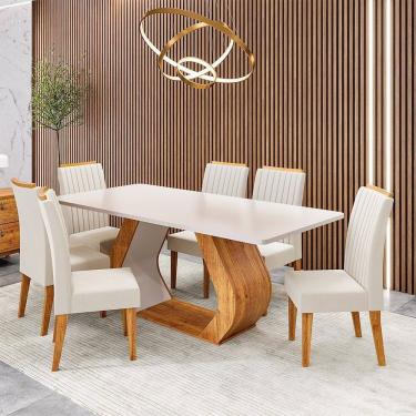 Imagem de Conjunto Sala de Jantar 6 Lugares Retangular Tampo em Mdf Voithy Mel/Blonde/Bege