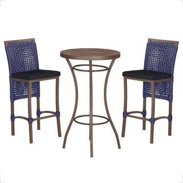 Imagem de Mesa Bistro E 2 Banquetas Roma Marrom Corda Náutica 12 Azul