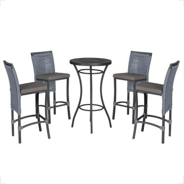 Imagem de Mesa Bistro E 4 Banquetas Roma Preta Corda Náutica 11 Prata