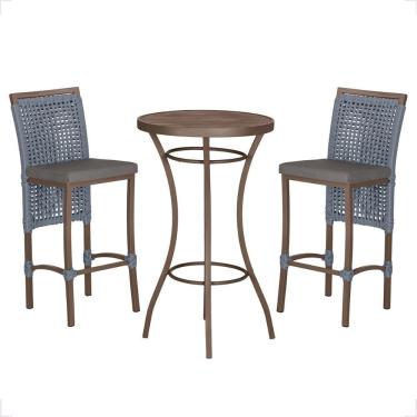 Imagem de Mesa Bistro E 2 Banquetas Roma Marrom Corda Náutica 11 Prata