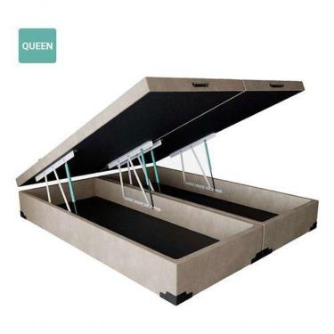 Imagem de Cama Box com Baú Queen Bipartido Suede Bege 38x158x198 Estrutura em Madeira com Pés de Plástico
