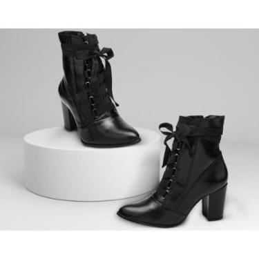 Imagem de Bota Coturno Feminina Couro Cadarço Salto Médio Dia a Dia-Feminino