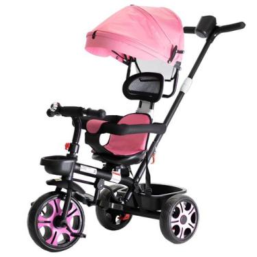 Imagem de Triciclo Infantil 3 em 1 Rosa com Cobertura e Empurrador - IMPORTWAY