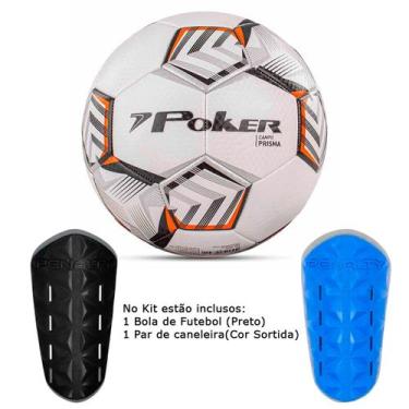 Imagem de Bola Poker Futebol 32 Gomos Prisma + Caneleira Infantil, Unico, Branco