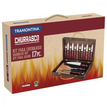 Imagem de Kit para Churrasco Tramontina Jumbo Estojo de Madeira 17 Peç