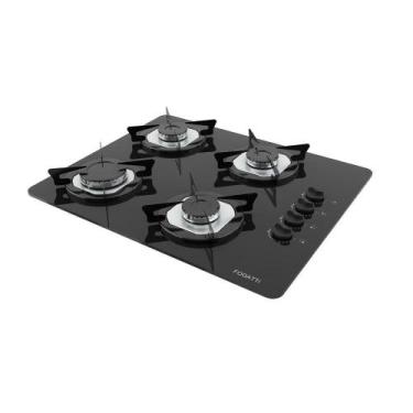 Imagem de Fogão Cooktop 4 Bocas Fogatti a Gás GLP Mesa em Vidro Preto, Inox, Biv