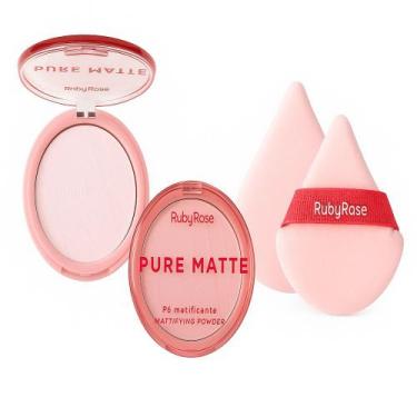 Imagem de Kit Ruby Rose Pó Compacto Pure Matte + Esponja De Pó Cloud Puff Toque 