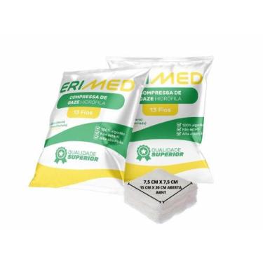 Imagem de Compressa de Gaze Hidrofila 13 Fios 7,5x7,5cm - Erimed, 350G