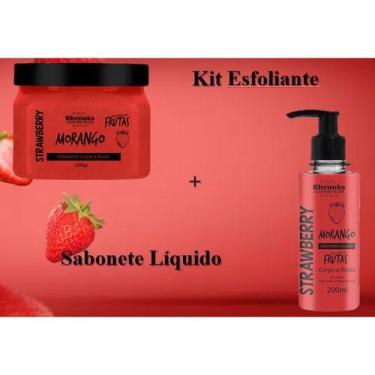 Imagem de Kit esfoliante + sabonete líquido corpo e rosto - morango - rhenuks