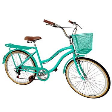 Imagem de Bicicleta Feminina aro 26 com cesta 6 machas retrô verde