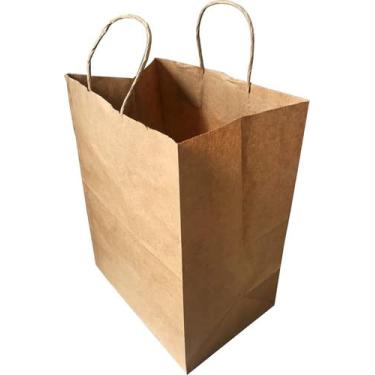 Imagem de 50 Sacolas De Papel Kraft Alça Torcida Delivery Tamanho Grande G 26x33x17,5