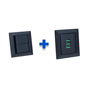 Imagem de Kit Espelhos de Tomadas Duplo Chanf 3 Usb 5.2A 2 Interrup COR:PRETO