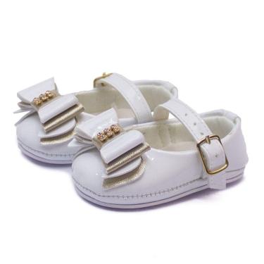 Imagem de Sapatilha Bebe Menina Laço e Strass Batizado Com Fivela