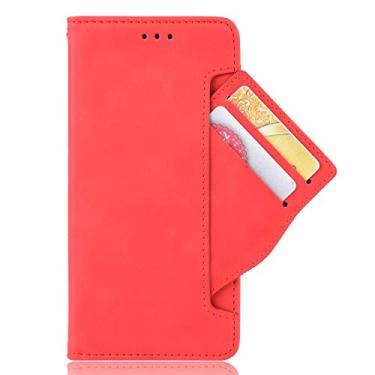 Imagem de Para Asus Zenfone 9 Business Retro Wallet Flip Case Vários Slots de Cartão Suporte para Asus Zenfone 9 PU Couro à Prova de Choque Magnético Flip Case Cover (vermelho, Asus Zenfone 9)