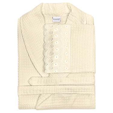 Imagem de Roupão Piquet Buettner Renascença Renda Cristal Bordada - 100% Algodão - Laise Unissex Feminino Masculino (P, Marfim Pérola)