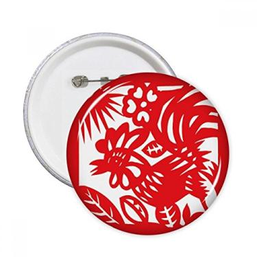 Imagem de Galo cortado em papel animal China zodíaco pinos redondos crachá botão emblema decoração acessório 5 peças